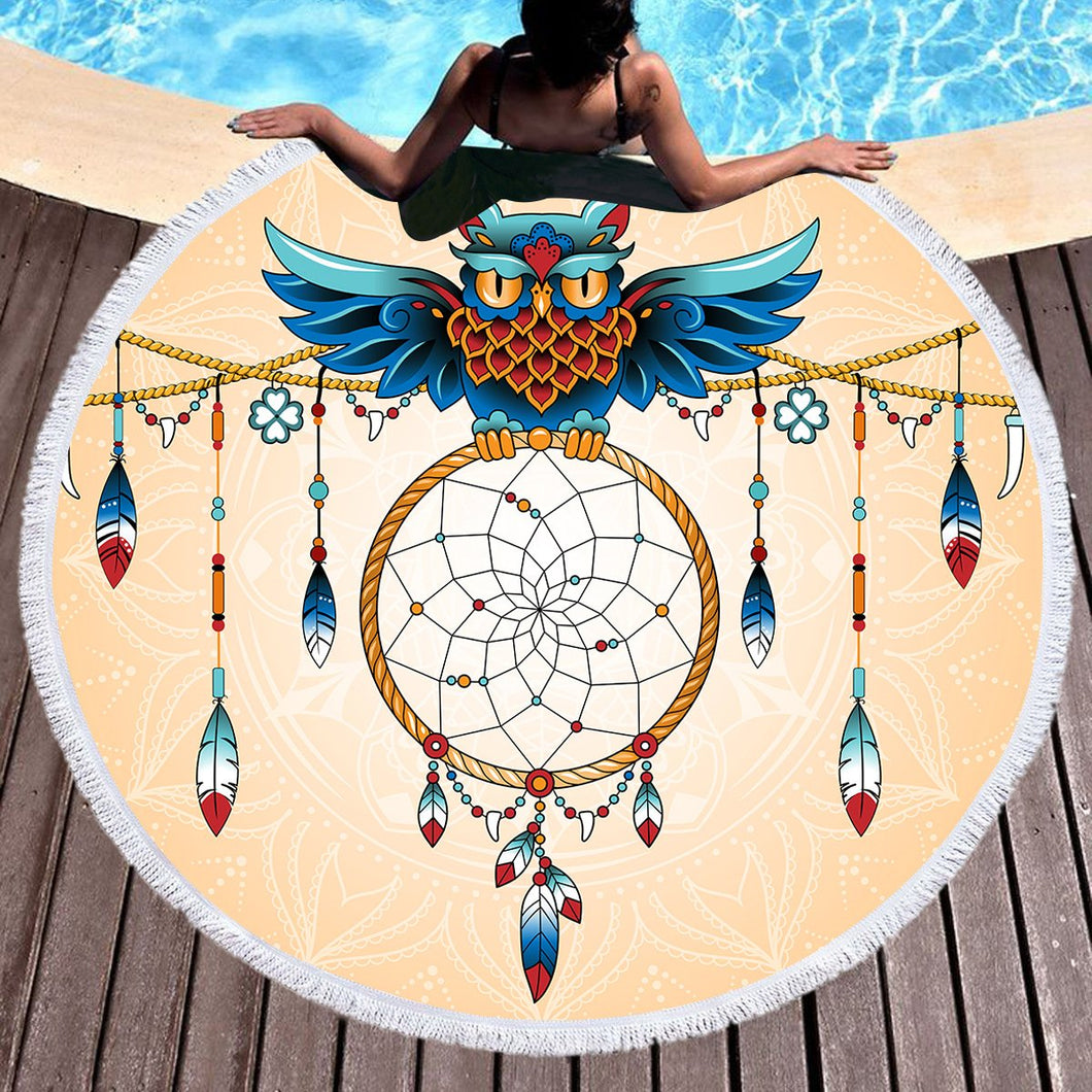 Owl's Dream Round Tapestry Blanket