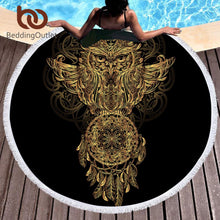 Load image into Gallery viewer, Summer Round Beach Towel Microfiber Bath Towel Large for Adults Owl Dreamcatcher Tassel Blanket Beach Cover Up