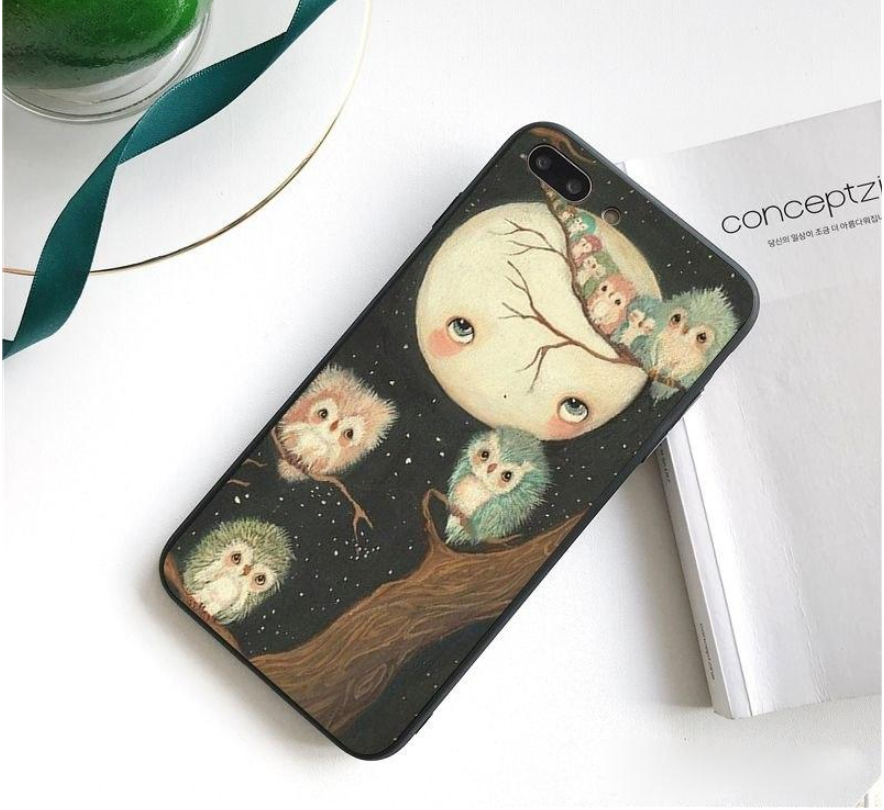 Moon Watching Owls Phone Case for iPhone