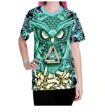 Load image into Gallery viewer, Owl Knowing 3D Teal and Gold Women&#39;s T-Shirt